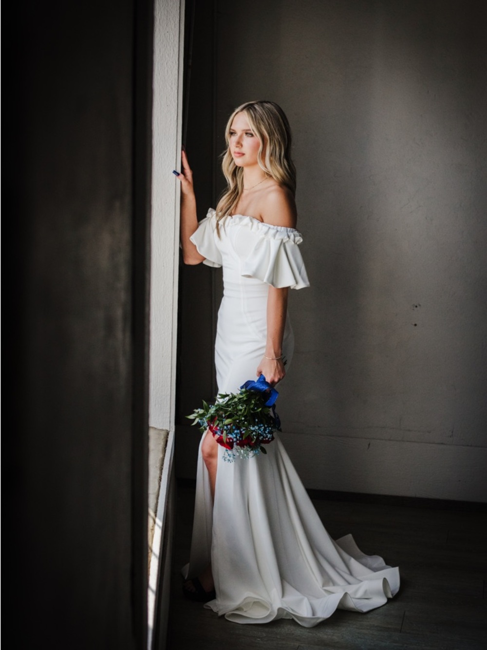 Off-Shoulder White Prom Dress with Ruffle Sleeve